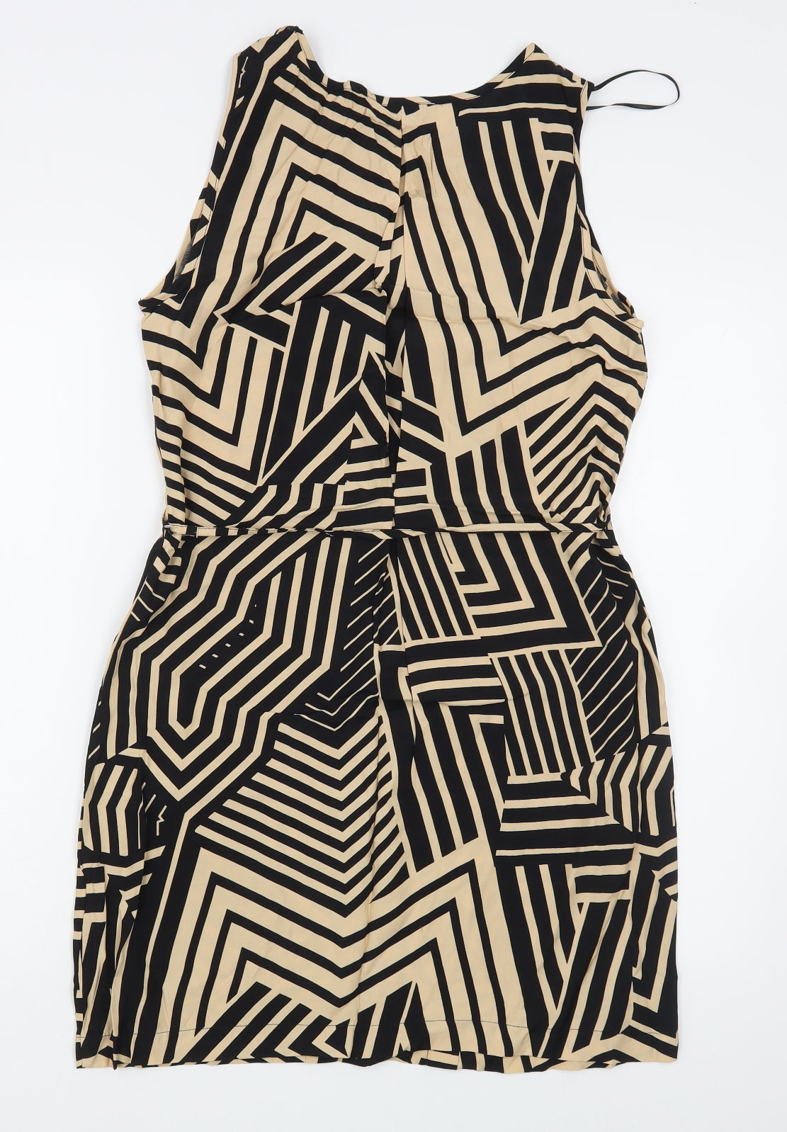 Miss Selfridge Womens Brown Geometric Viscose Sheath  Size 6  Scoop Neck Pullover