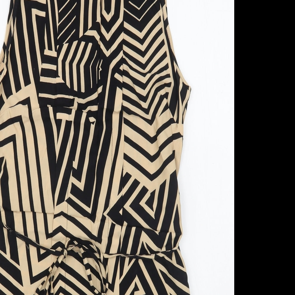 Miss Selfridge Womens Brown Geometric Viscose Sheath  Size 6  Scoop Neck Pullover