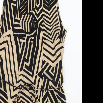 Miss Selfridge Womens Brown Geometric Viscose Sheath  Size 6  Scoop Neck Pullover