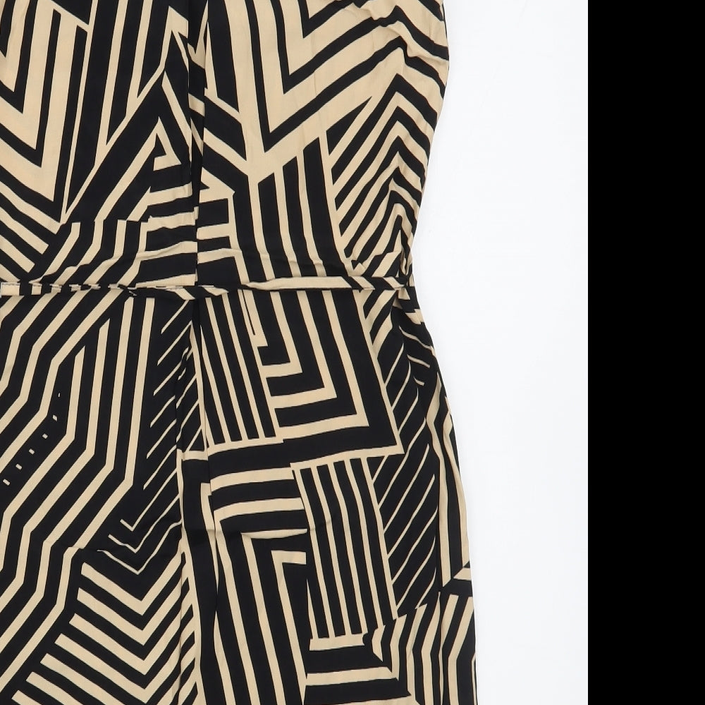 Miss Selfridge Womens Brown Geometric Viscose Sheath  Size 6  Scoop Neck Pullover