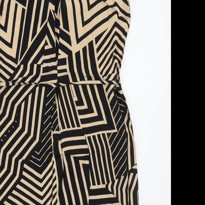 Miss Selfridge Womens Brown Geometric Viscose Sheath  Size 6  Scoop Neck Pullover