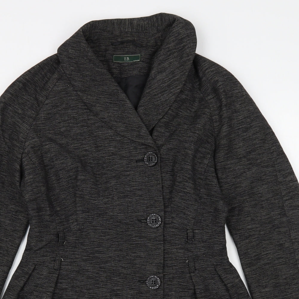 Close-up detail of Evie Belle women’s grey overcoat coat, size UK 12, button