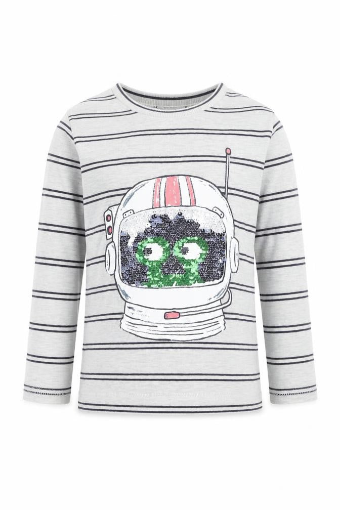 Front view of Marks & Spencer boys’ multicoloured cotton basic casual, size 2-3, years round neck - robot