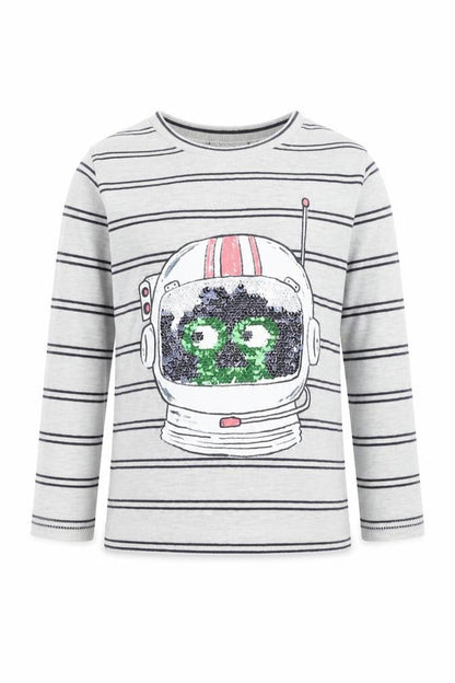 Front view of Marks & Spencer boys’ multicoloured cotton basic casual, size 2-3, years round neck - robot