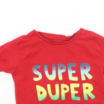 Dunnes Stores Boys Red  Cotton Basic Casual Size 2-3 Years Round Neck  - Super Duper