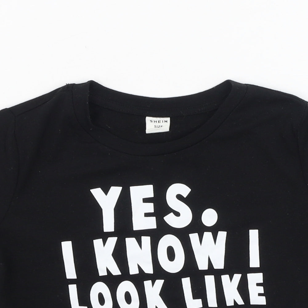 SheIn Boys Black  Cotton Jersey T-Shirt Size 5 Years Round Neck