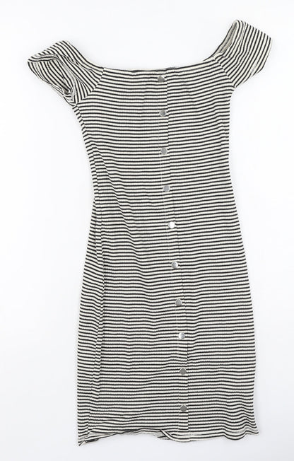 River Island  Womens Black Striped Cotton Bodycon  Size 6  Off the Shoulder