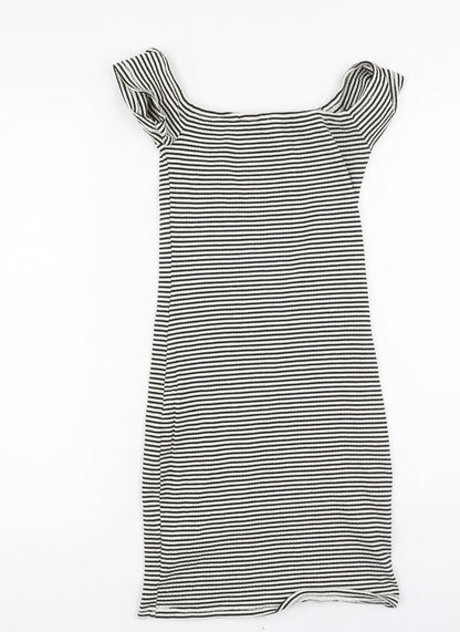 River Island  Womens Black Striped Cotton Bodycon  Size 6  Off the Shoulder