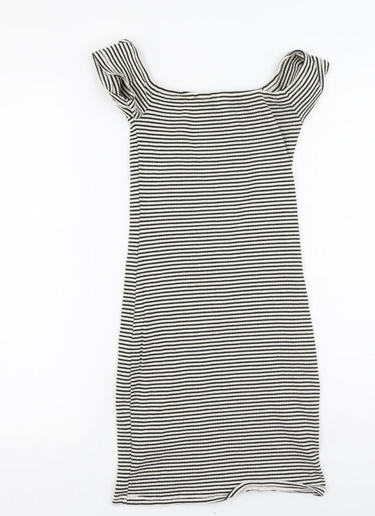 River Island  Womens Black Striped Cotton Bodycon  Size 6  Off the Shoulder