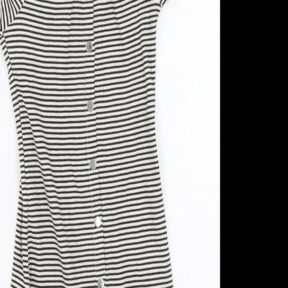 River Island  Womens Black Striped Cotton Bodycon  Size 6  Off the Shoulder