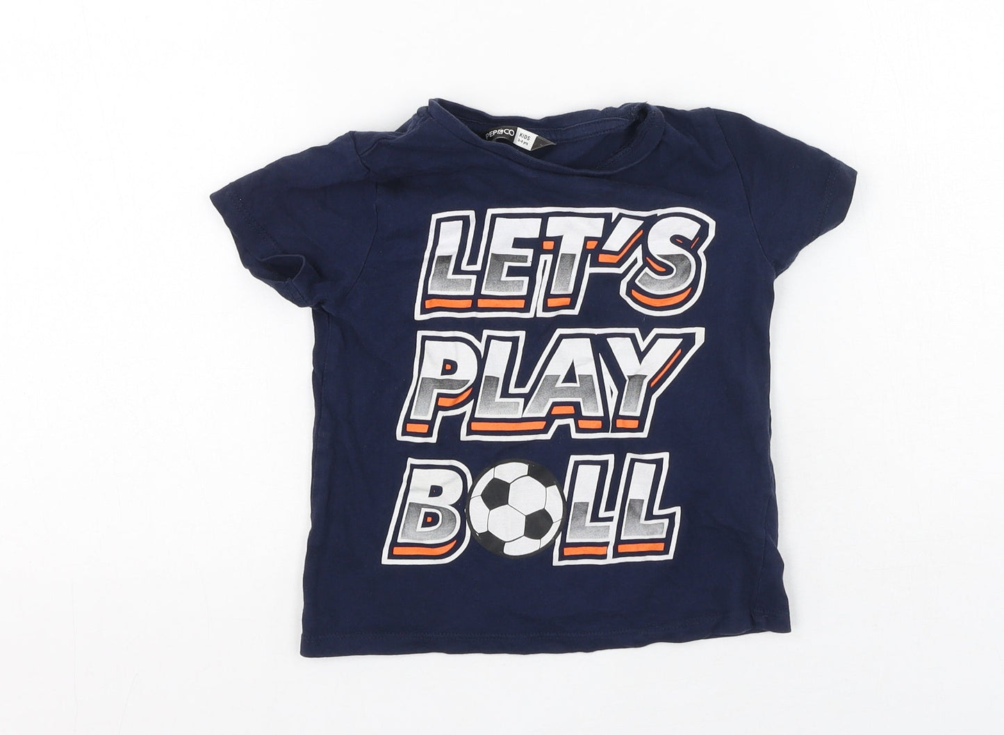 Pep & Co Boys Blue  Cotton Basic Casual Size 3-4 Years Round Neck  - lets play ball