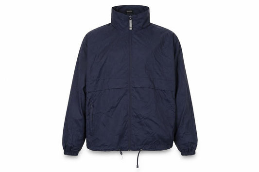 Front view of B&C men’s blue jacket coatigan, size M