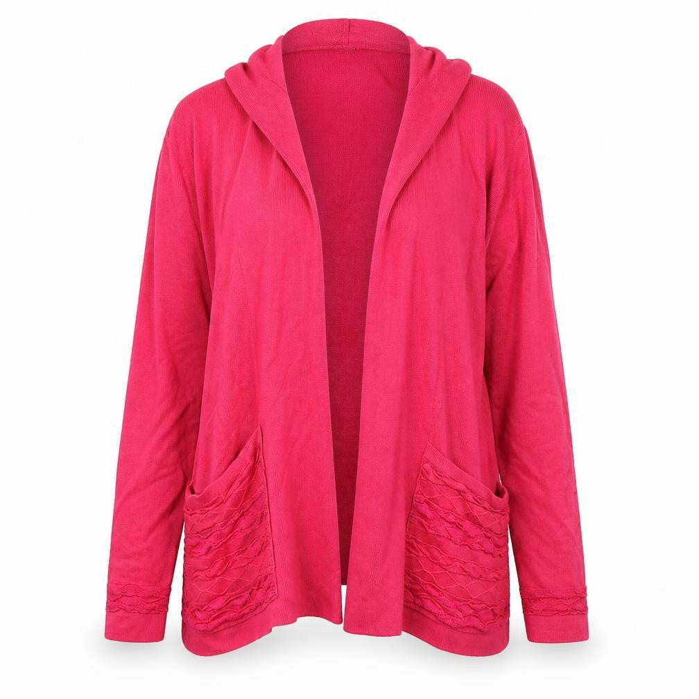 Front view of Marks & Spencer women’s pink v-neck viscose cardigan jumper, size UK 12