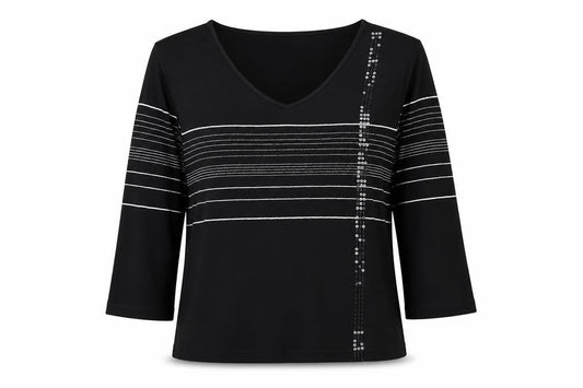 Front view of Bianca women’s black viscose basic t-shirt, size UK 42, round neck