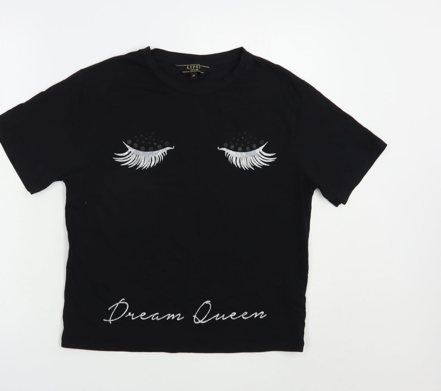 Lipsy Womens Black  Cotton Basic T-Shirt Size M Crew Neck - Dream Queen