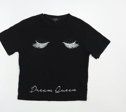 Lipsy Womens Black  Cotton Basic T-Shirt Size M Crew Neck - Dream Queen