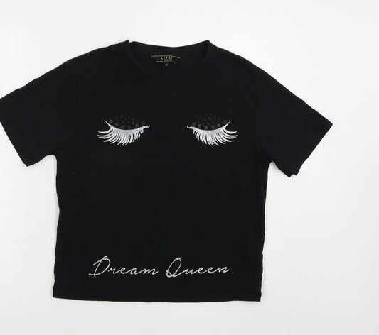 Lipsy Womens Black  Cotton Basic T-Shirt Size M Crew Neck - Dream Queen