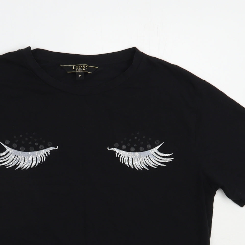Lipsy Womens Black  Cotton Basic T-Shirt Size M Crew Neck - Dream Queen