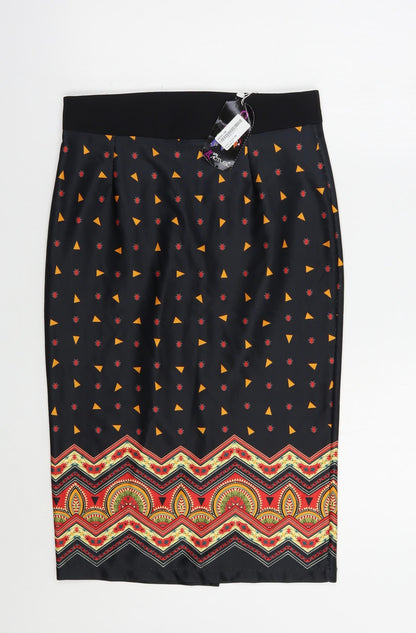 Gdg Actuel Womens Black Geometric Polyester Straight & Pencil Skirt Size 10