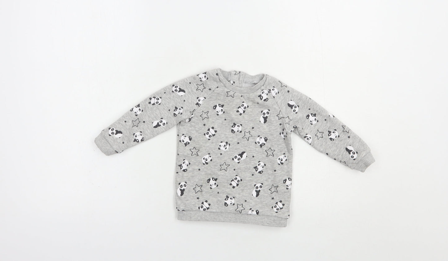 Matalan Baby Grey Geometric Cotton Pullover Jumper Size 9-12 Months  Button - Panda Print