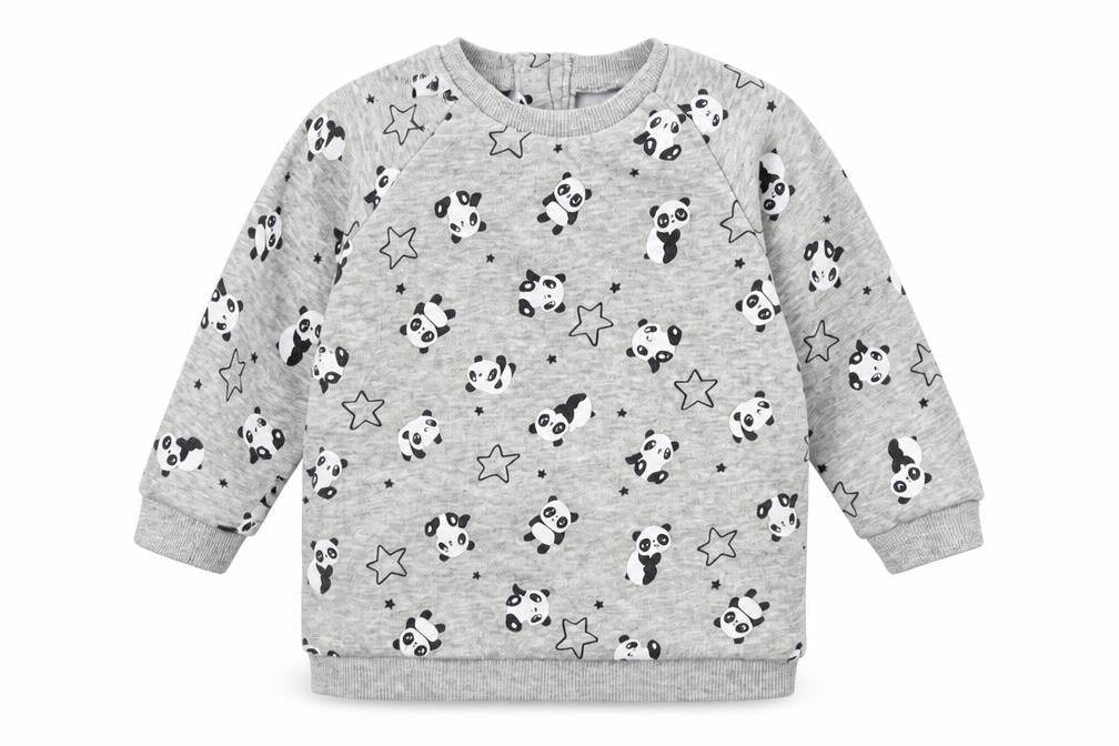 Front view of Matalan Baby Grey Geometric Cotton jumper, size 9-12, Months Button - Panda Print