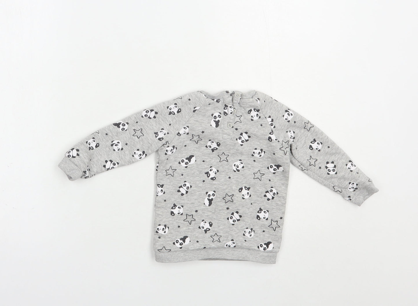 Matalan Baby Grey Geometric Cotton Pullover Jumper Size 9-12 Months  Button - Panda Print