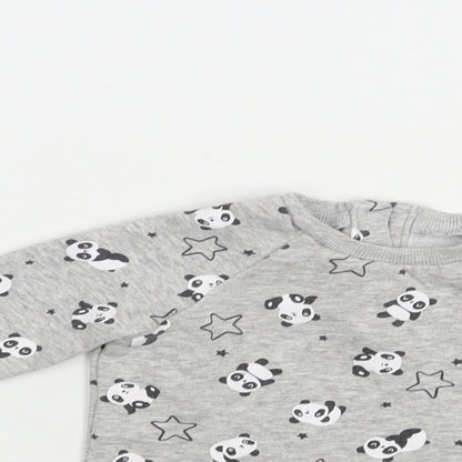 Matalan Baby Grey Geometric Cotton Pullover Jumper Size 9-12 Months  Button - Panda Print