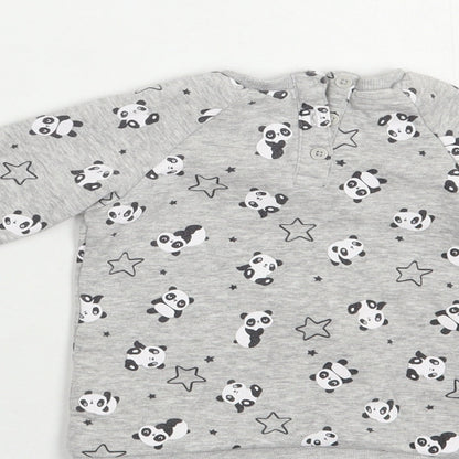 Matalan Baby Grey Geometric Cotton Pullover Jumper Size 9-12 Months  Button - Panda Print