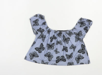 Womens UK Size 6 In the Style Blue Cropped Blouse