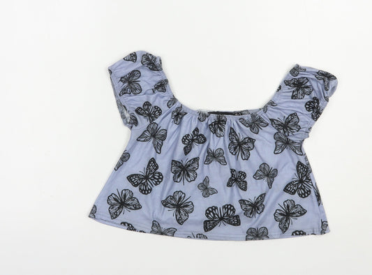 Womens UK Size 6 In the Style Blue Cropped Blouse