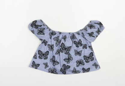 Womens UK Size 6 In the Style Blue Cropped Blouse