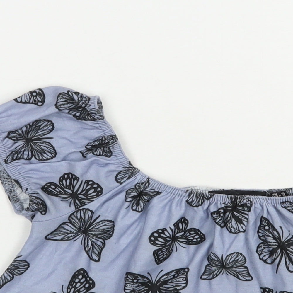Womens UK Size 6 In the Style Blue Cropped Blouse