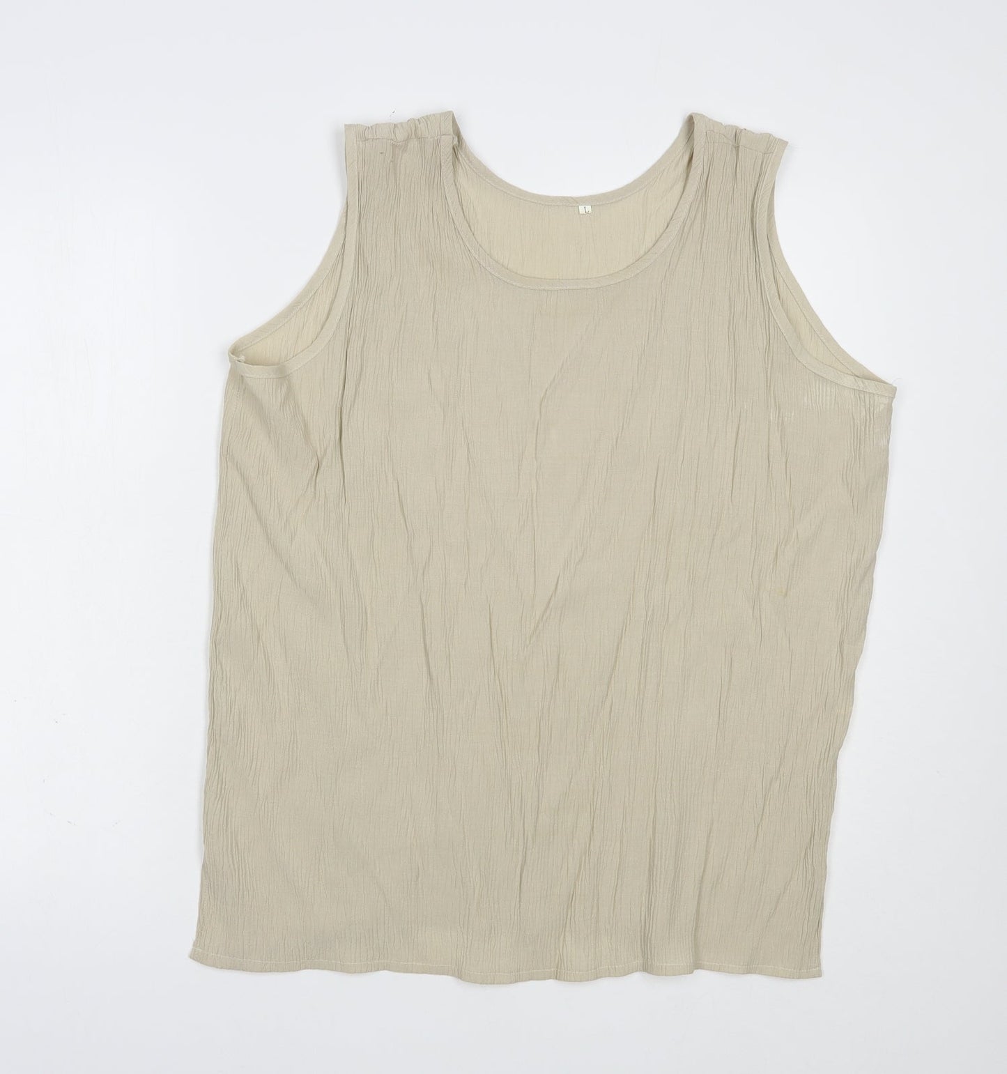 Preworn Womens Beige  Polyester Basic Blouse Size L Scoop Neck