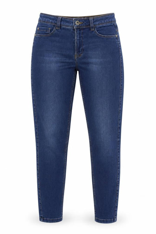 Front view of Only women’s blue cotton skinny jeans, size UK 30, in, 28-inch leg regular button