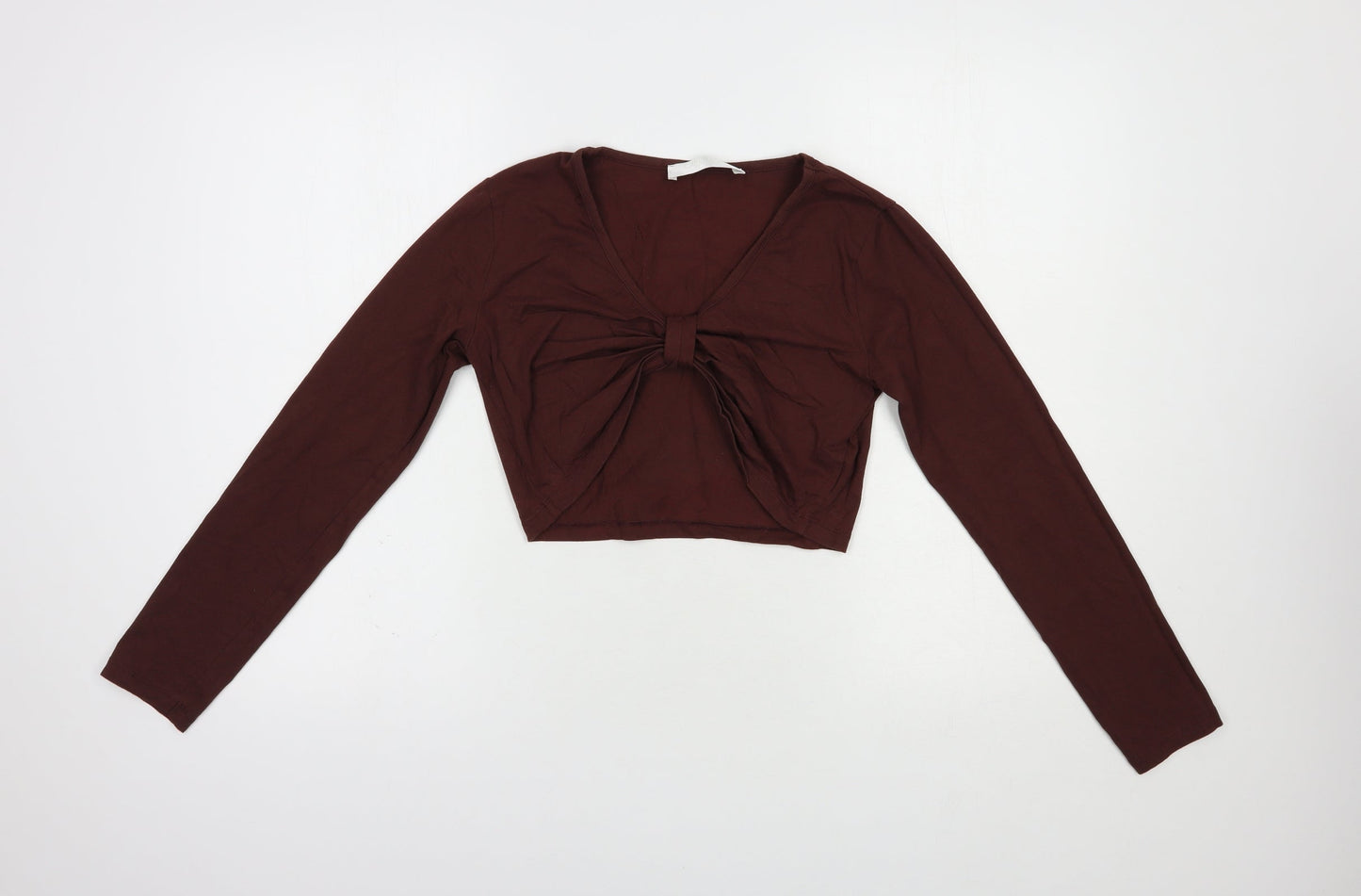 Outrageous Fortune Womens Brown  Cotton Cropped T-Shirt Size S V-Neck