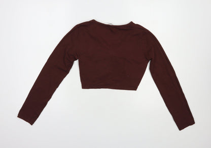 Outrageous Fortune Womens Brown  Cotton Cropped T-Shirt Size S V-Neck