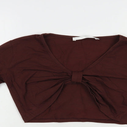 Outrageous Fortune Womens Brown  Cotton Cropped T-Shirt Size S V-Neck