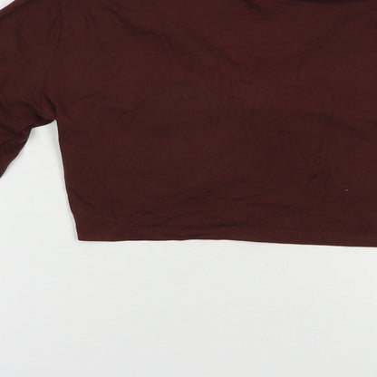 Outrageous Fortune Womens Brown  Cotton Cropped T-Shirt Size S V-Neck