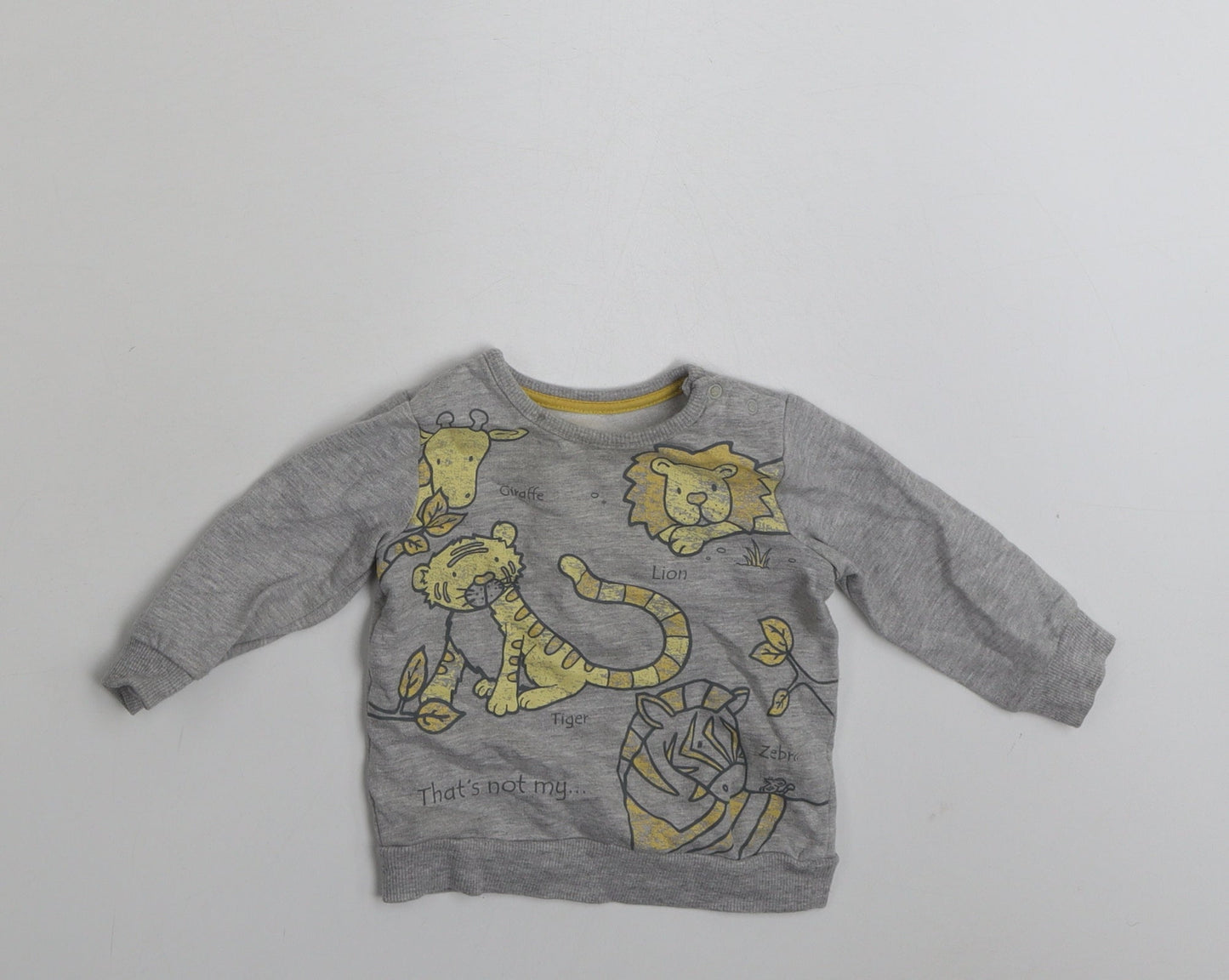 George Baby Grey  Cotton Basic T-Shirt Size 3-6 Months Crew Neck Pullover - Tiger
