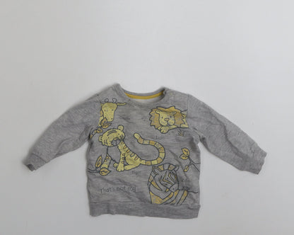 George Baby Grey  Cotton Basic T-Shirt Size 3-6 Months Crew Neck Pullover - Tiger