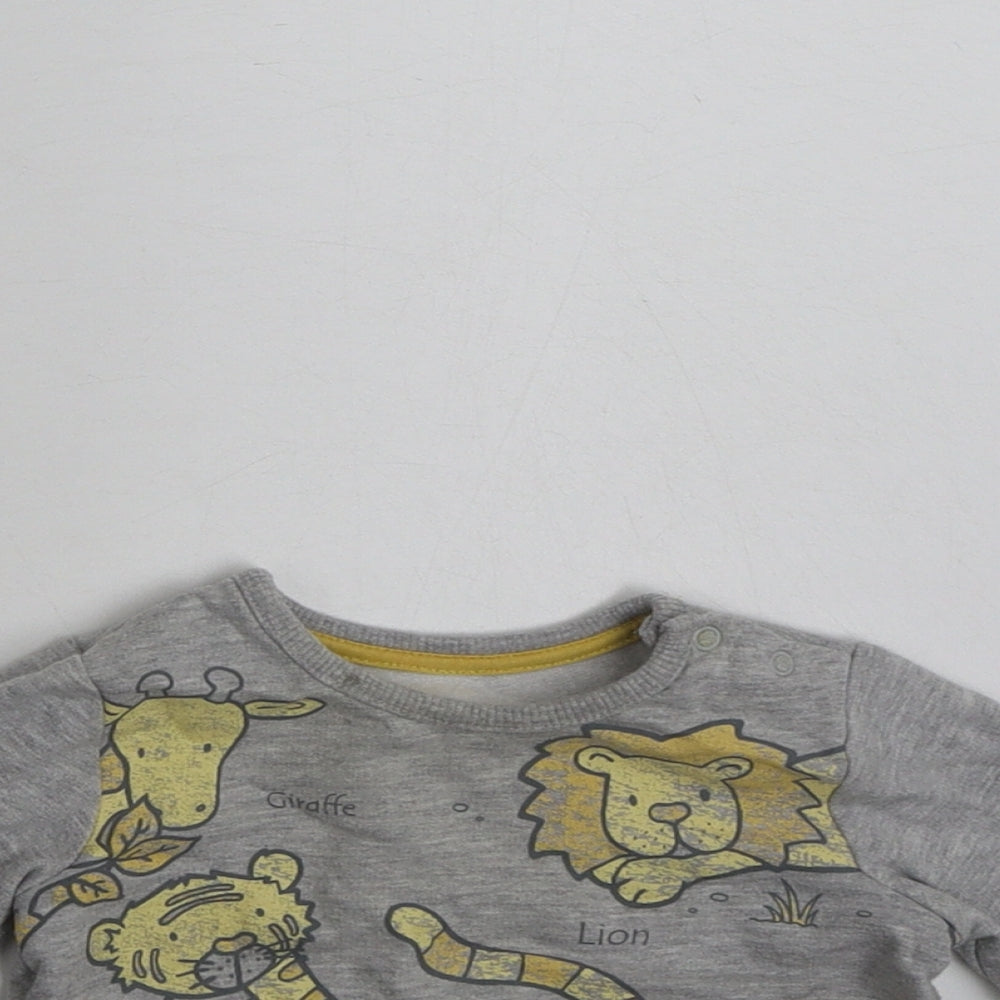George Baby Grey  Cotton Basic T-Shirt Size 3-6 Months Crew Neck Pullover - Tiger