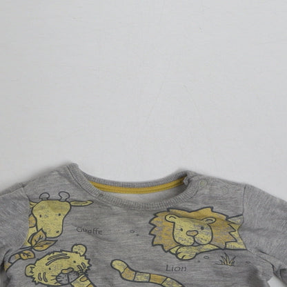 George Baby Grey  Cotton Basic T-Shirt Size 3-6 Months Crew Neck Pullover - Tiger