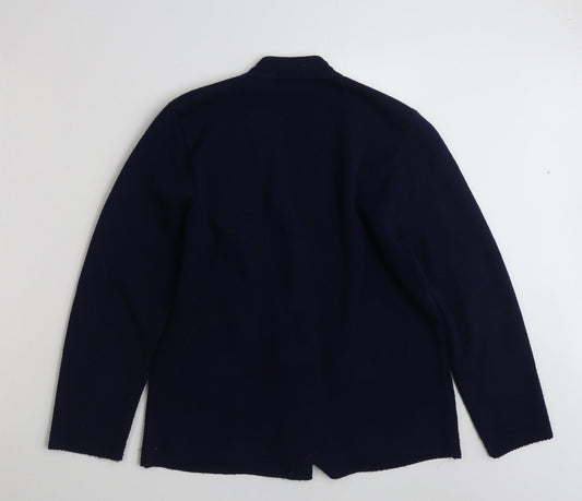 Hand to Hand  Womens Blue V-Neck Floral Acrylic Cardigan Jumper Size M