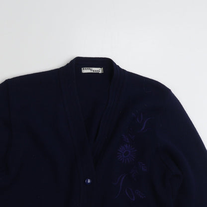 Hand to Hand  Womens Blue V-Neck Floral Acrylic Cardigan Jumper Size M