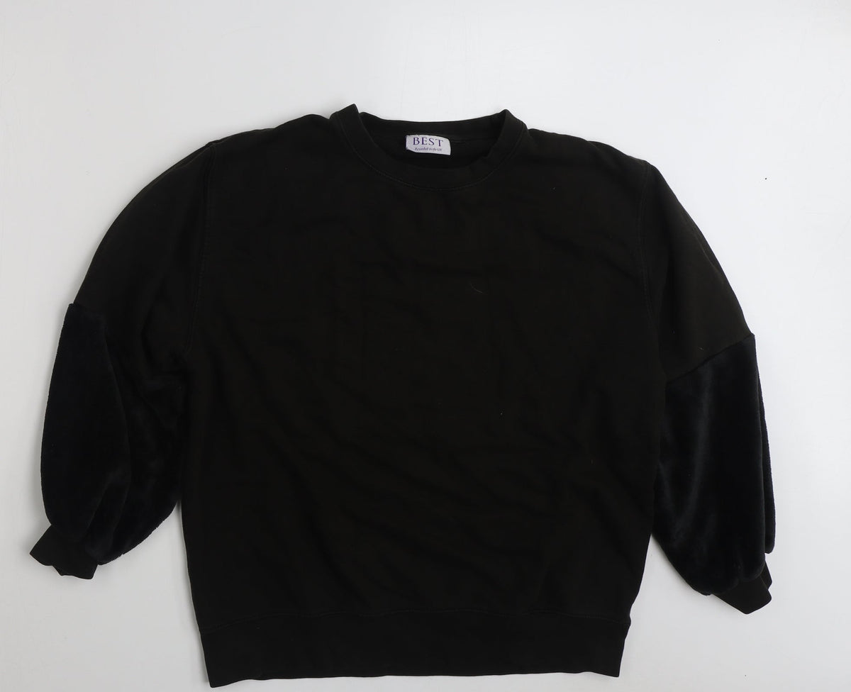 Front view of Best women’s black cotton pullover sweatshirt, size L, pullover -, size M-l