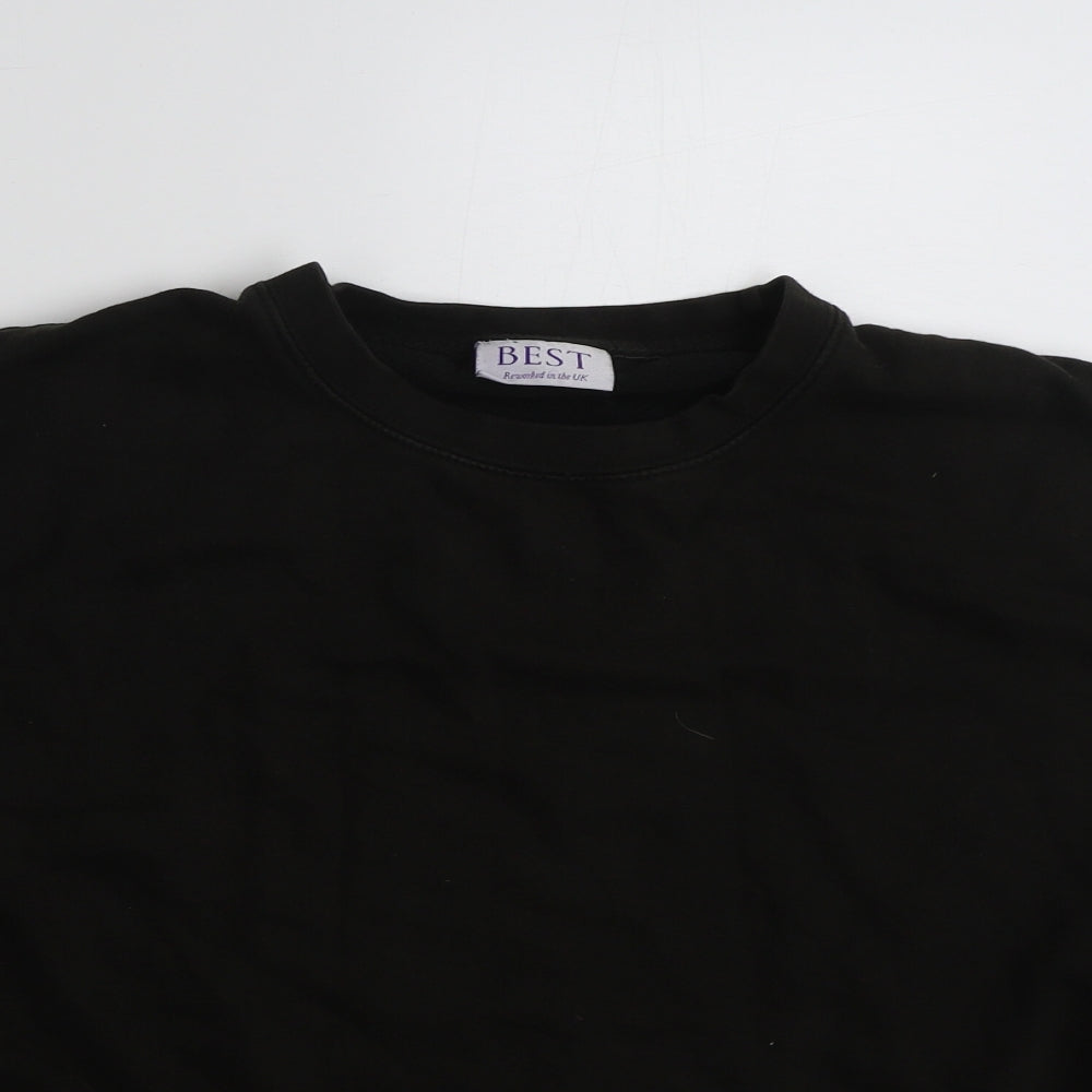 Close-up detail of Best women’s black cotton pullover sweatshirt, size L, pullover -, size M-l