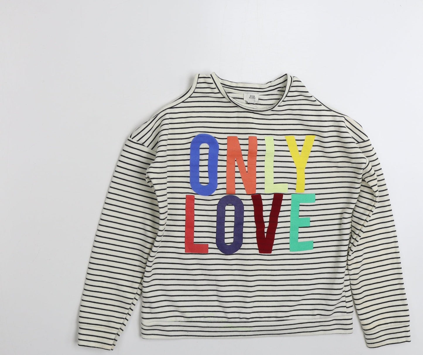 River Island Girls White Striped Cotton Pullover Sweatshirt Size 11-12 Years  Pullover - Only Love