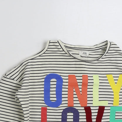 River Island Girls White Striped Cotton Pullover Sweatshirt Size 11-12 Years  Pullover - Only Love