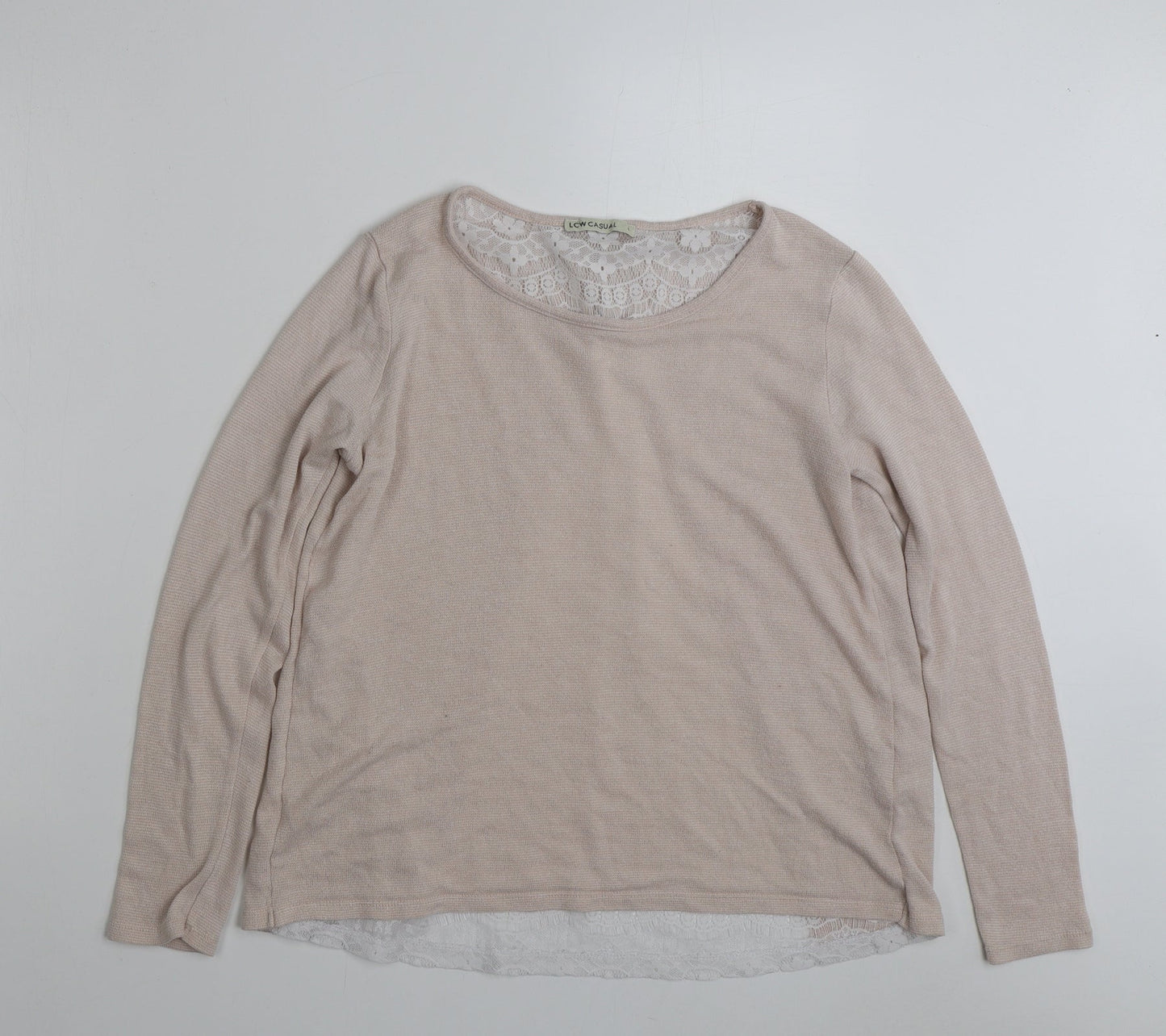 Low Casual Womens Pink Boat Neck Floral Polyester Pullover Jumper Size L