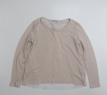 Low Casual Womens Pink Boat Neck Floral Polyester Pullover Jumper Size L